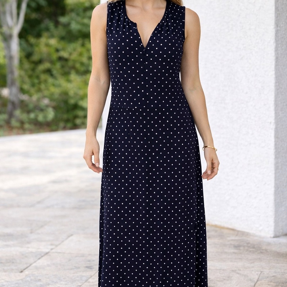Liz Claiborne Navy Polka Dot Sleeveless Maxi Dress size M